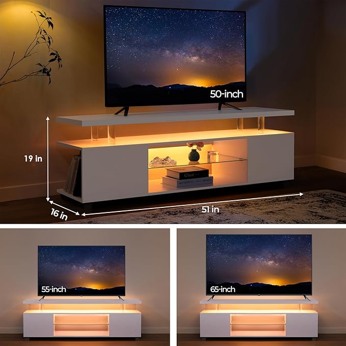 Cubehom White TV Stands for Living Room LED TV Stand Modern TV Stand