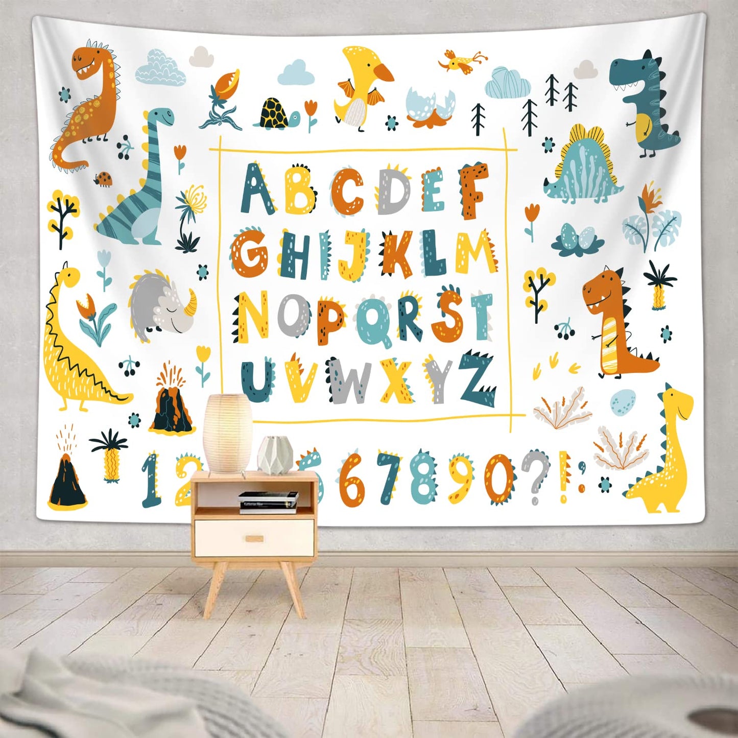 Alphabet Poster Tapestry for Kids Boys Girls Bedroom, ABC Learning for Toddlers Cute Dinosaur Art Educational Tapestries Wall Hanging Classroom Living Room Office Decor 60X40"