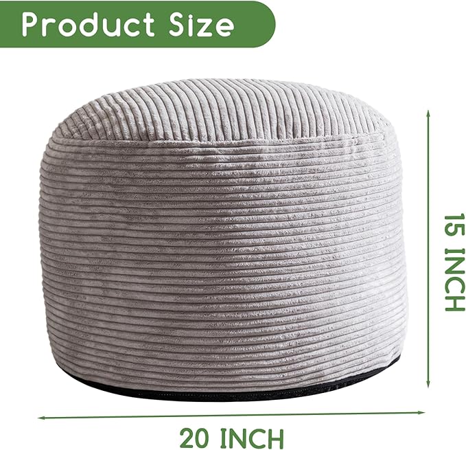 HIGOGOGO Round Stuffed Pouf Ottoman, Corduroy Poufs