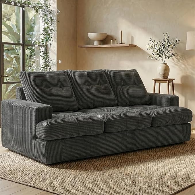 85" Corduroy 3 Seater Sofa in a Box, High-Density Foam Couch, No Assembly