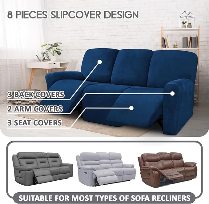 ULTICOR Velvet 8-Pieces Recliner Sofa Covers Stretch Reclining Couch Covers