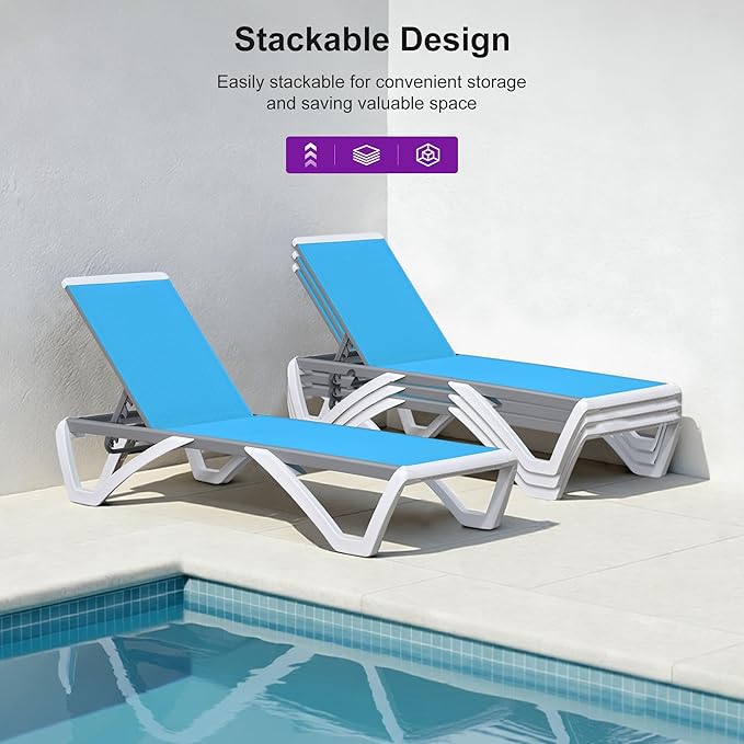 PURPLE LEAF Patio Chaise Lounge Chair Set Outside Aluminum Plastic Stackable