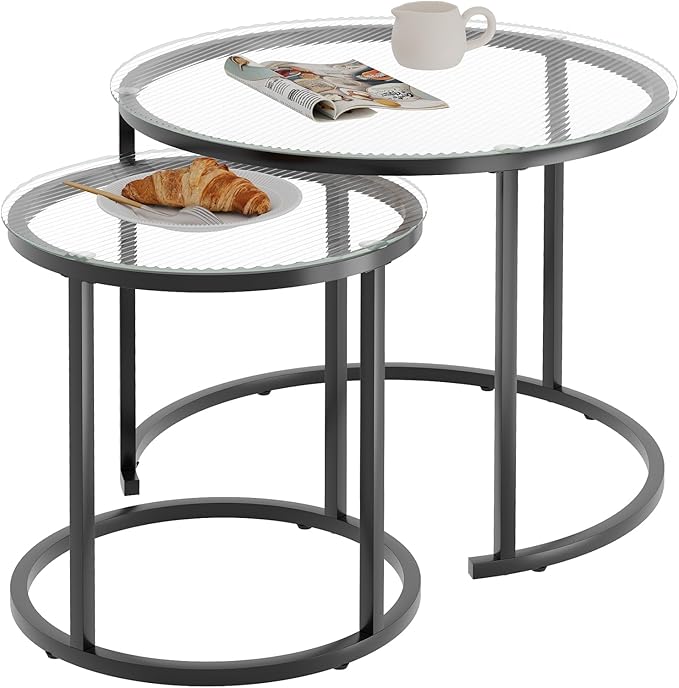 aboxoo Gold Nesting Coffee Table Set of 2, Small Glass Round Nesting Tables