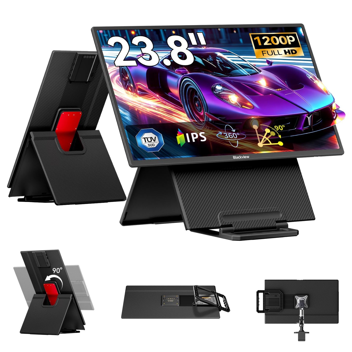 Blackview 24" Large Portable Monitor,1080P FHD 100Hz IPS Laptop Monitor Extender with Rotating Stand & VESA, Built-in Speakers, Portable Second Screen with USB-C HDMI for Work Gaming Office Home