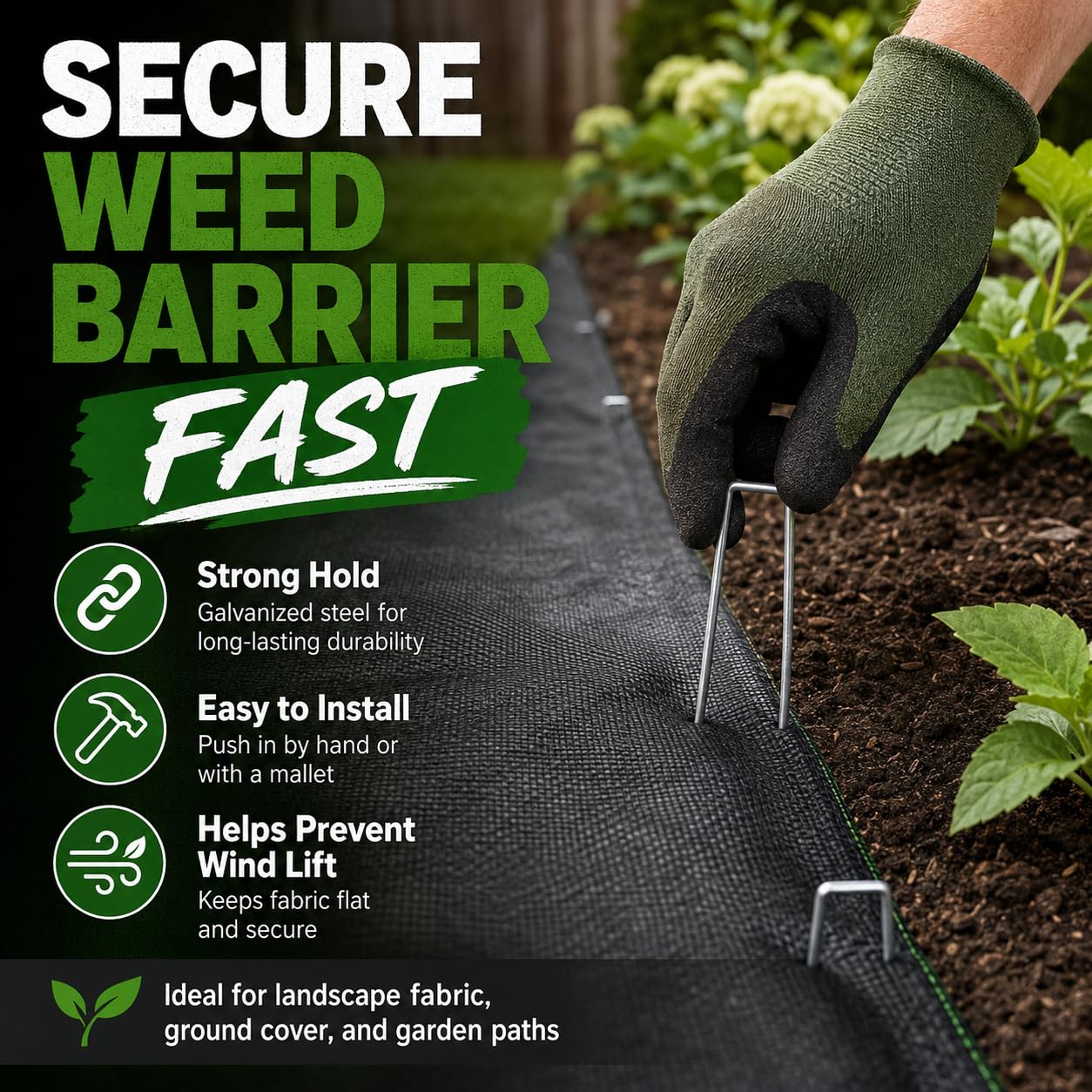 HOOPLE 100 Pack 6 Inch 11 Gauge Heavy Duty Galvanized Landscape Staples, Garden Stakes & Sod Pins for Securing Weed Barrier Fabric, Landscape Fabric, Hoses, Netting & Outdoor Decorations