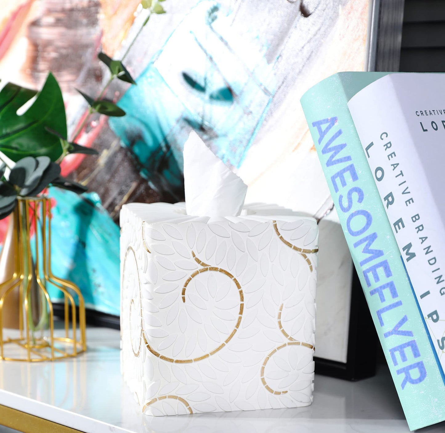 Hymmah Modern Square Tissue Box Cover Holder,Bathroom Accessories Decor Unique Design Tissue Box Cover for Bathroom Vanity Counter Tops Also Great for Bedrooms and Living Rooms