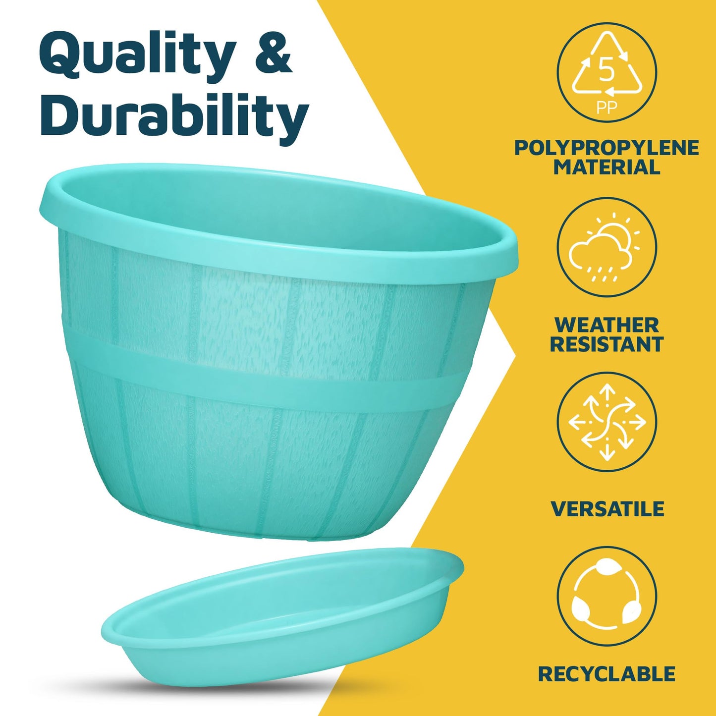 10-Inch Whiskey Barrel Planters Outdoor Pack of 25 - Durable Plastic Plant Pots for Indoor & Outdoor Use with Drainage & Saucer, Lightweight Rustic Barrel Planters for Flowers, Herbs & Small Plants