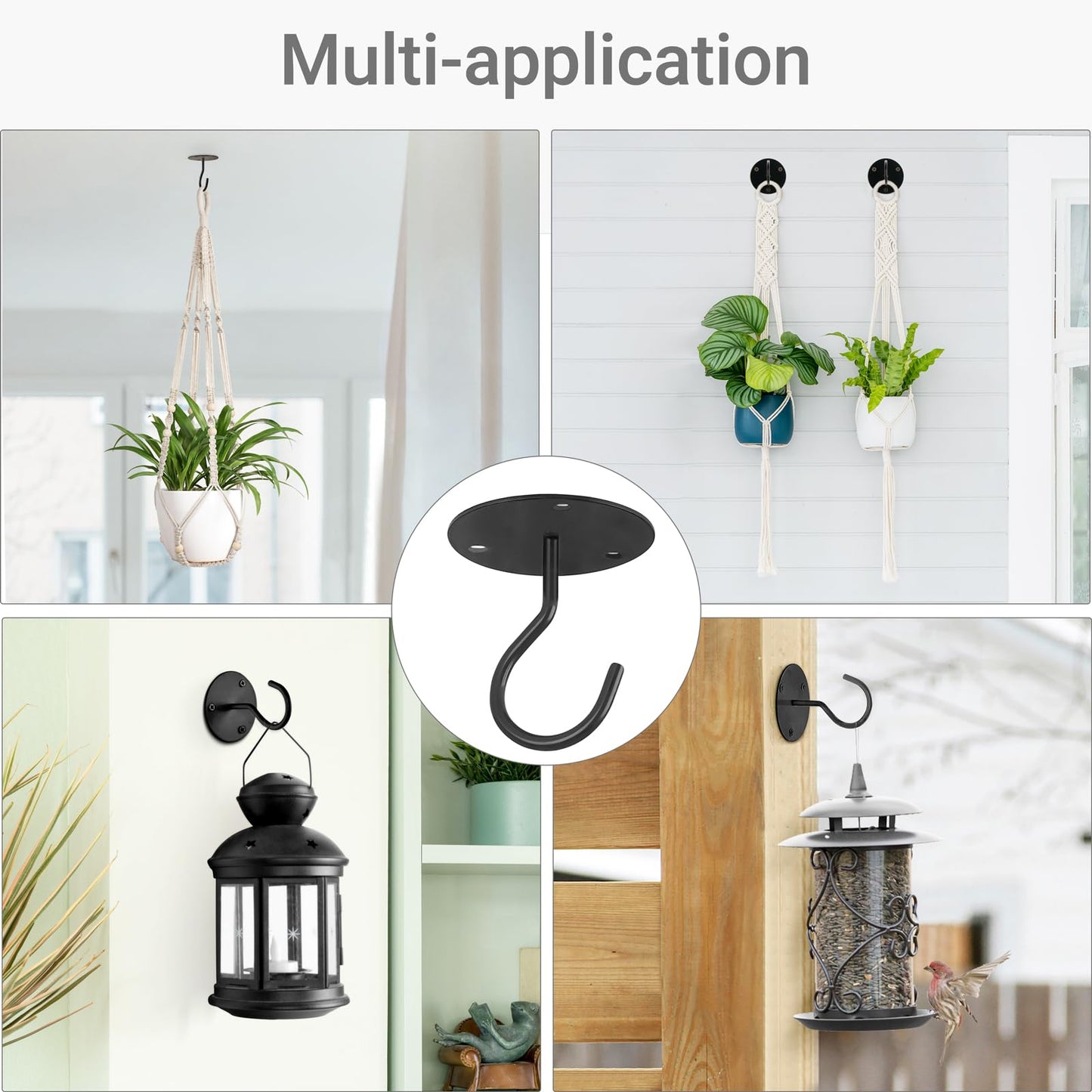 Mkono Macrame Plant Hanger Indoor Hanging Planter Basket and Ceiling Hooks, Wood Beads Decorative Flower Pot Holder for Indoor Outdoor Boho Home Decor, Black，Set of 2