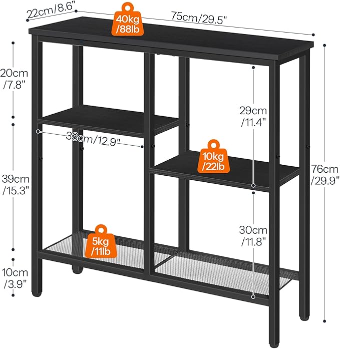 HOOBRO Narrow Console Table, Sofa Table, 4-Tier Industrial Entryway Table
