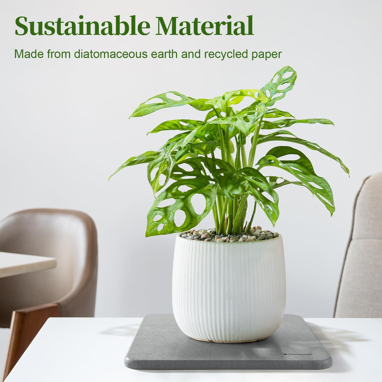 Dovesail Plant Saucer, 12" Instantly Dry Diatomaceous Earth Stone Prevents Moisture Buildup, Flower Plant Tray Pot Saucer Keep Counter and Floors Dry and Clean (2 Pack)- Dark Gray