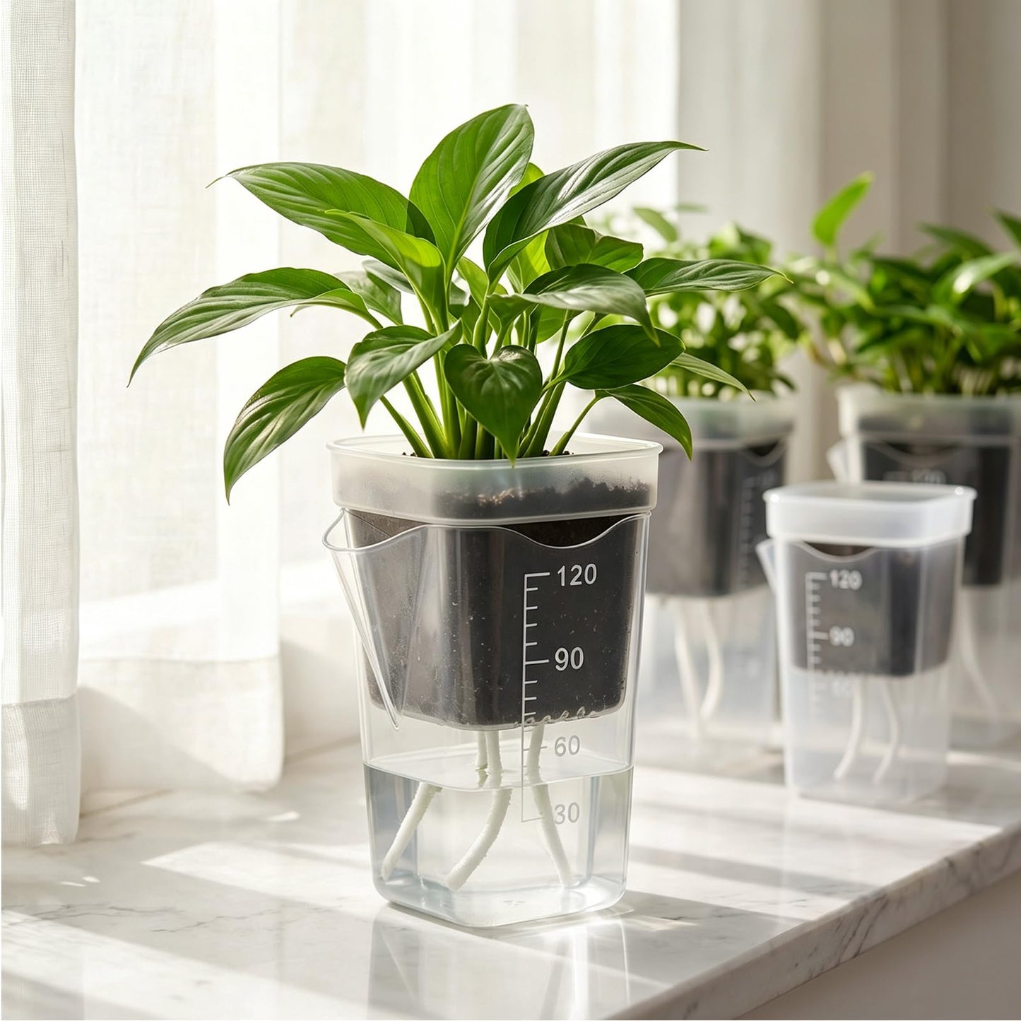YZNlife 30 Pack 2" Small Self Watering Pots for Indoor Plants with 30 Plant Label Mini Clear Plastic Planters with Water Level and Drainage Holes for Propagation, Succulents, and African Violet
