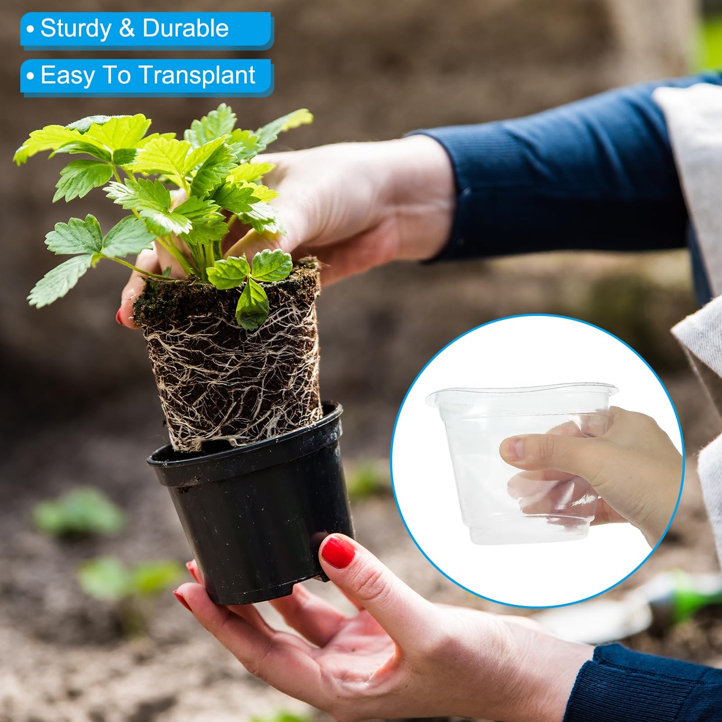 PATIKIL Nursery Pots with Humidity Dome, 20 Sets 3.5" Plastic Gardening Pot Planting Container Cups Plant Starting Pots with Drainage Holes, Transparent