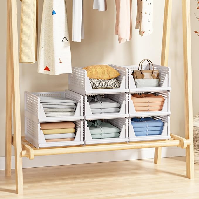 5 Pack Stackable Closet Storage Basket