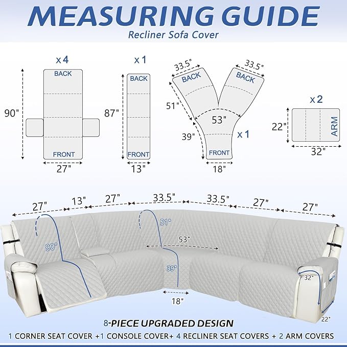 Arfntevss Recliner Sectional Couch Covers 1OO% Waterproof L Shape Sofa Cover