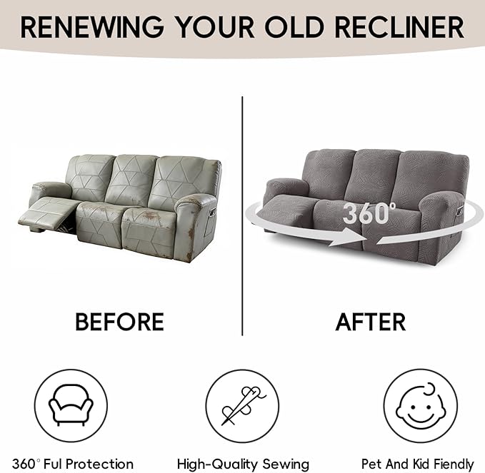 5-Piece Recliner Sofa Covers, Stretch Geometric Strokes Jacquard Recliner Sofa