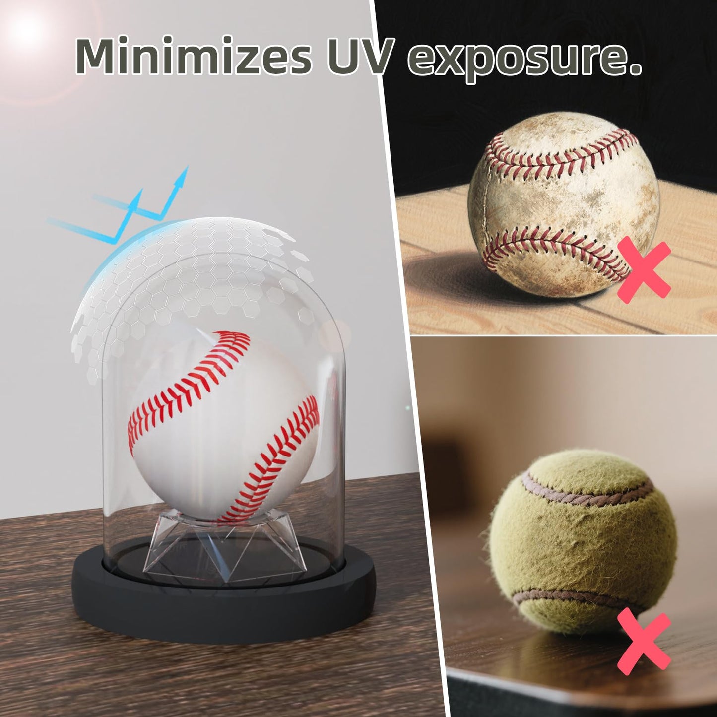 DuvinDD Baseball Display Case with LED Light Base, Glass Dome Cloche Baseball Holder for Golf Ball, Softball, Tennis Ball, Rock Collection, 4.33" D X 4.7" H, Gifts for Christmas