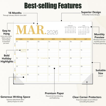 GuassLee Desk Calendar 2026, 18-Month Hanging Desk/Wall Calendar From 2026 Jan-2027 Jun, 14" X 11" Monthly Planner with Thick Paper For Office Home School Desk Organizing