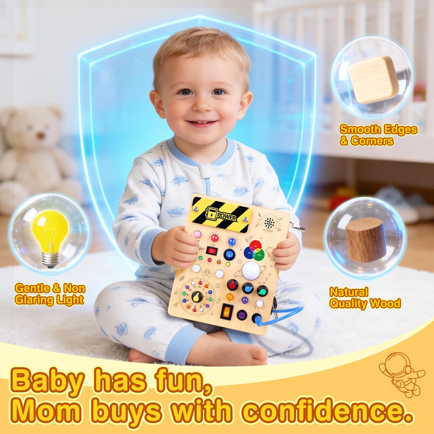 Grarain Busy Board for Toddlers - Montessori Educational Toy for 1-3 Year Old Boys & Girls | Travel-Friendly Sensory Learning Activity | Ideal for Kids with Autism(Busy Board v5)
