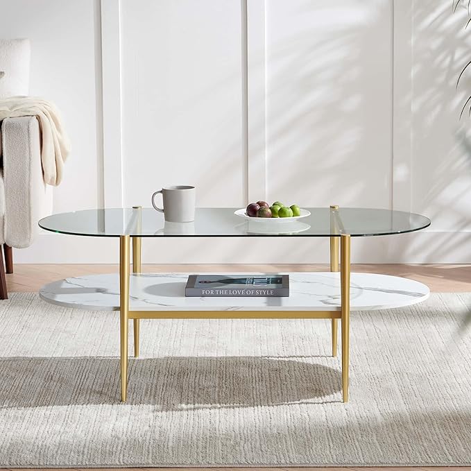 LumFurn Oval Coffee Table, Mid-Century Modern Design, L41 x W21 x H17 inch