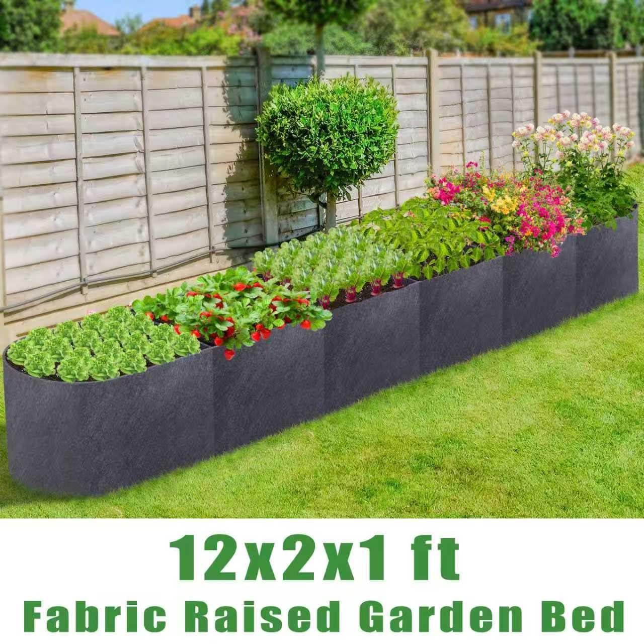 POILKMNI 12x2x1ft Oval Fabric Raised Garden Bed - Outdoor Planter Box Non-Woven Fabric Patio Planting Bed Garden Grow Bed Bag for Growing Herbs, Flowers and Vegetables