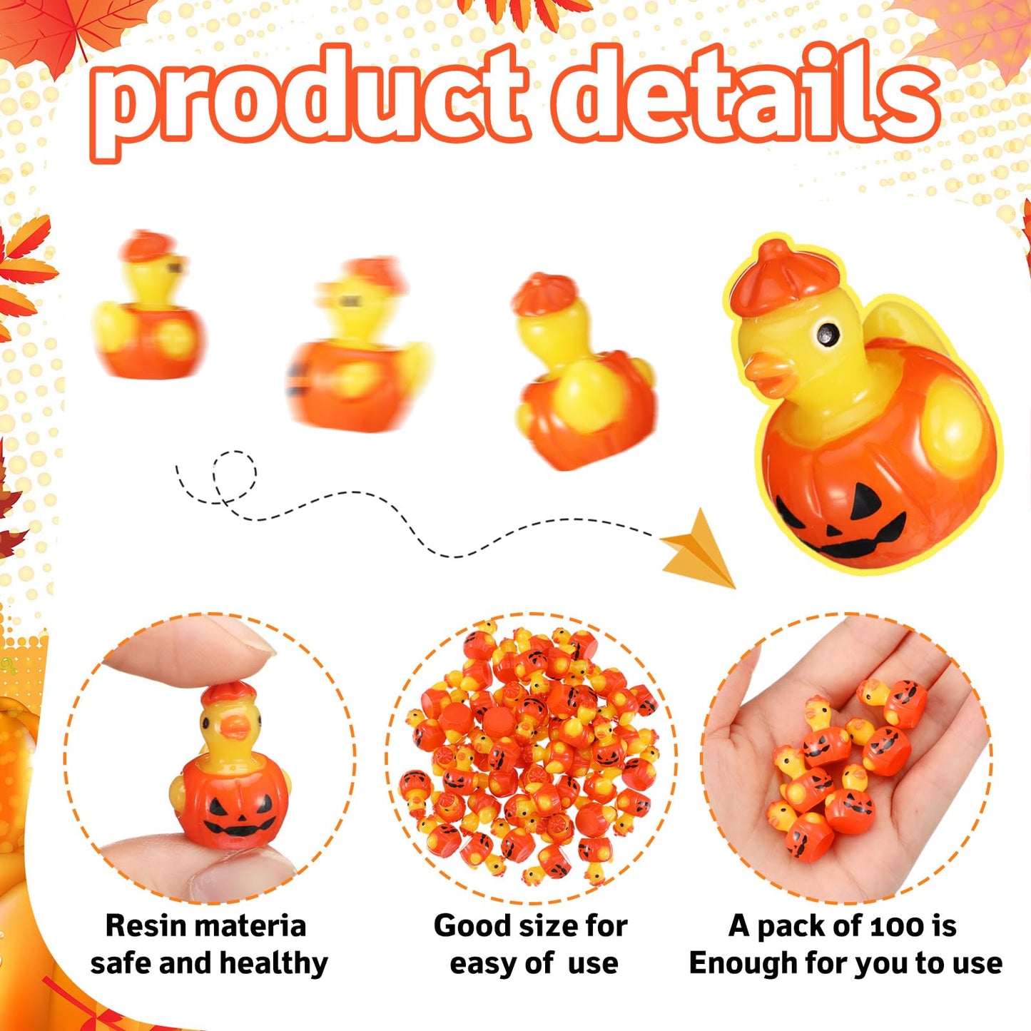 VioraWhite 50 Pcs Mini Resin Ducks Bulk Tiny Summer Themed Figurines Party Decor for DIY Miniature Landscape Birthday Gifts Aquarium Bonsai Potted Dollhouse Decor (Pumpkin)