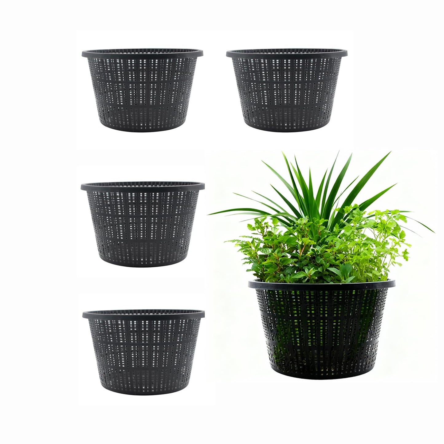 Ntwoiee 5pcs 8.4-inch hydroponic Baskets, Black Plastic Garden mesh pots, Slotted Pond Baskets Aquarium Plant pots Lily Nursery Planting Supplies