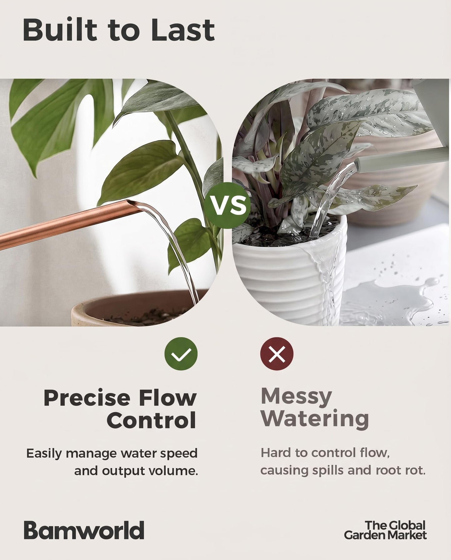 Bamworld Metal Watering Can Indoor Plants 1L 33oz Gold Stainless Steel Watering Can with Long Spout for House Potted Plants Succulents Bonsai Garden Flowers