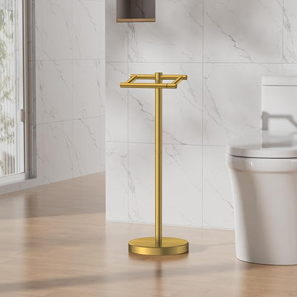 FORIOUS Toilet Paper Holder Wall Mount, Stainless Steel Rustproof Double Post Pivoting Tissue Roll Holder for Bathroom, Commercial Toilet Paper Dispenser Toilet Paper Stand, Brushed Gold