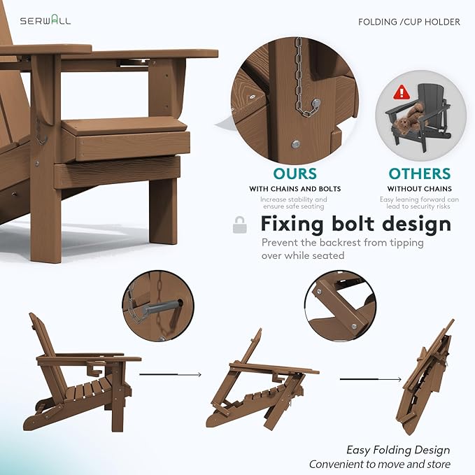 SERWALL Adirondack Chair with Cup Holders