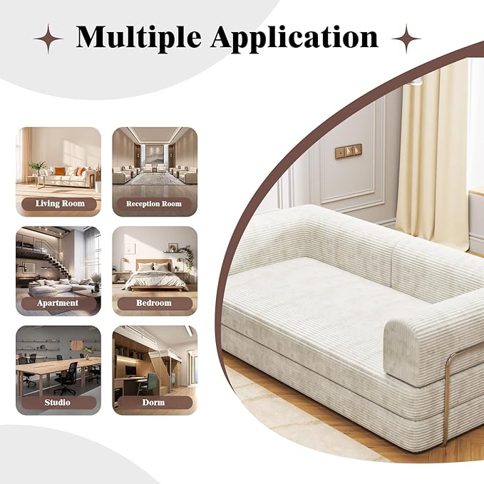 Garvee 78" Convertible Sleeper Sofa Bed, Plush Corduroy Futon Loveseat