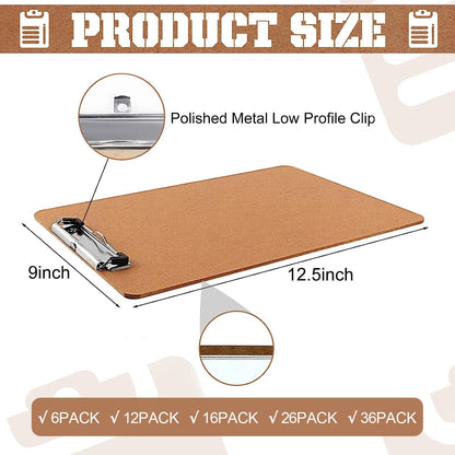 Clipboards, PANDRI 12 Pack Hardboard Office Clipboards, Low Profile Clip, Standard A4 Letter Size, Classroom Supplies, ECO Friendly