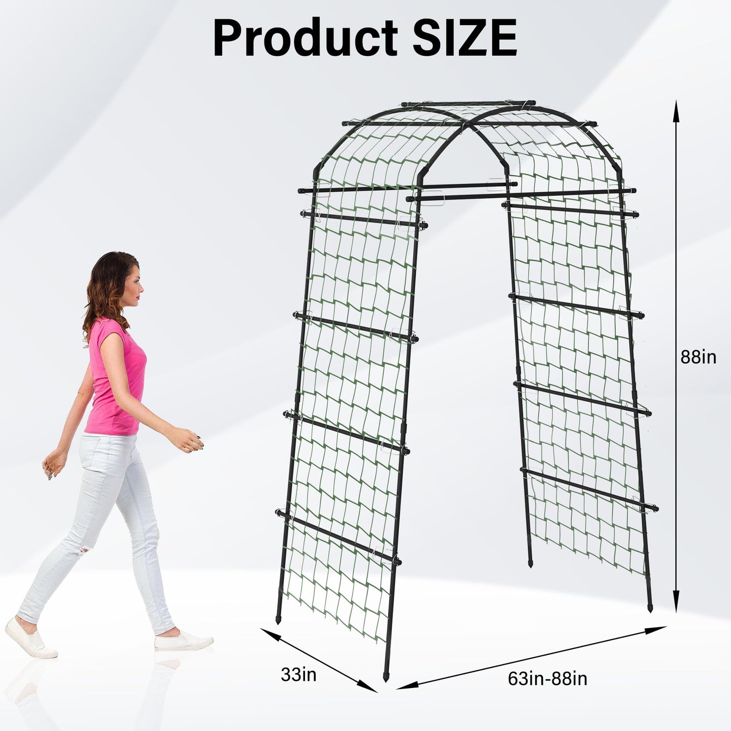 Toriexon Garden Arch Trellis for Climbing Plants, Adjustable Tunnel Trellis 7.4FT Tall & 2.8 FT Depth, Metal Plant Support Garden Trellis Arch for Outdoor Climbing Vine,Vegetable, Fruit, Flower