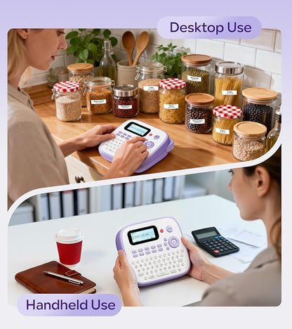 Label Maker Machine with Tapes, D210S Label Maker Waterproof-Labels, Portable Labeler Machine with Tapes 4PK Bundle 12mm 0.47 Laminated White, Wireless Labeling Machine for Jars Bottle School Supplies
