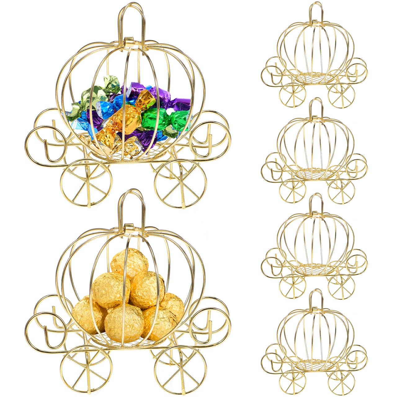 Baluue Pumpkin Carriage Candy Box Metal Wedding Souvenirs Party Favor Treat Storage Box 3.9X3.9X3.9 Inch Hollow Carriage Design for Halloween and Festive Events