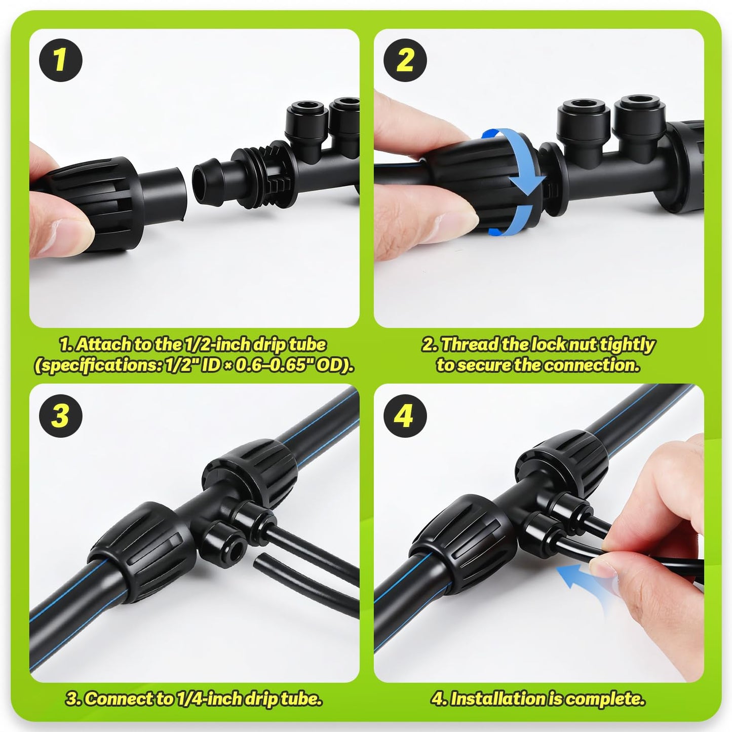 Copadri 6 Pcs Barbed Tee 1/2 Inch To 1/4 Inch Irrigation Tubing Fittings, 1/2 Inch(1/2" ID x 0.65" OD) To 1/4 Inch Quick Connect Irrigation Adapter 16mm Hose Locked T Reducer To 1/4" Water Line