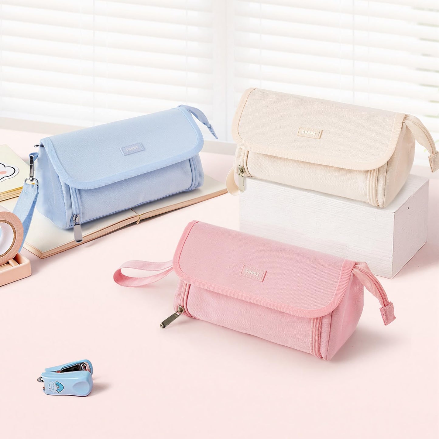 Sooez Super Large Pencil Case, Big Capacity Pencil Bag with 3 Compartments, can hold 100 pencils,Cute Pencil Pouch with Zipper,Portable Stationery Pen Bag, School Supplies For Teen Girls,Mint Green
