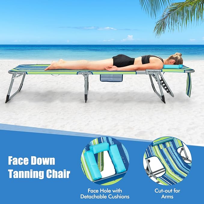 Goplus Tanning Chair, Folding Adjustable Patio Lounge Chair