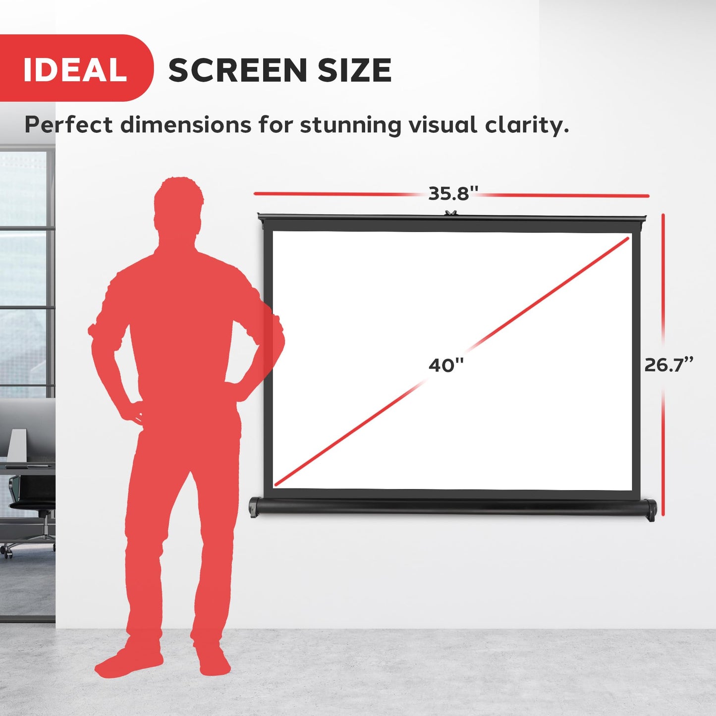 Pyle Portable Projector Screen 40 Inch - Versatile Mobile Stand, Easy Pull-Out, Lightweight & Durable for Indoor and Outdoor Presentations, Schools, Meetings, and Conferences, PRJTP46, White
