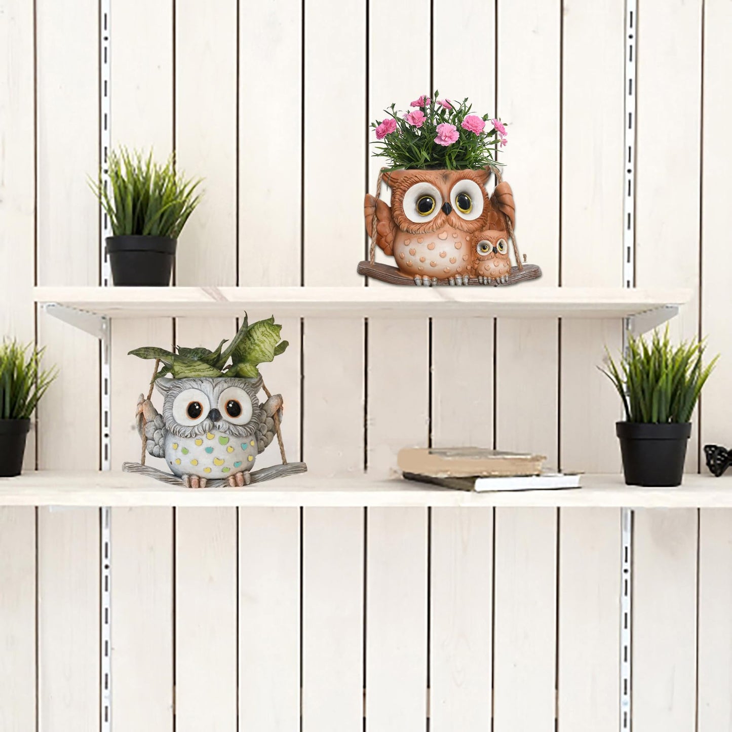 Swing Owl Hanging Planters for Indoor Plants, Cute Small Succulent Pots with Drainage Hole, Unique Resin Plant Hangers Outdoor, Hanging Plant Holder for String Of Pearls, Gift Ideas for Mother