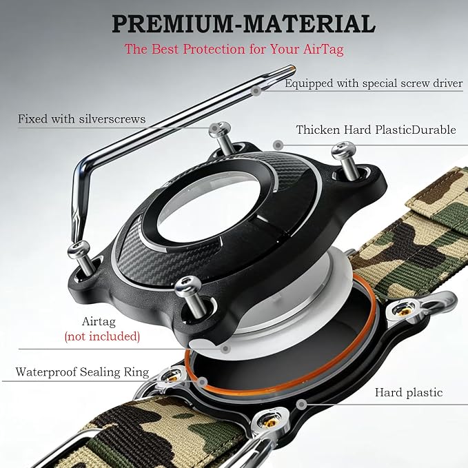 Upgraded AirTag Dog Collar,Waterproof Tactical Dog Collar with AirTag Holder, Control Handle and Metal Buckle,Heavy Duty Dog Collars for Large Dogs(AirtagCamo，L