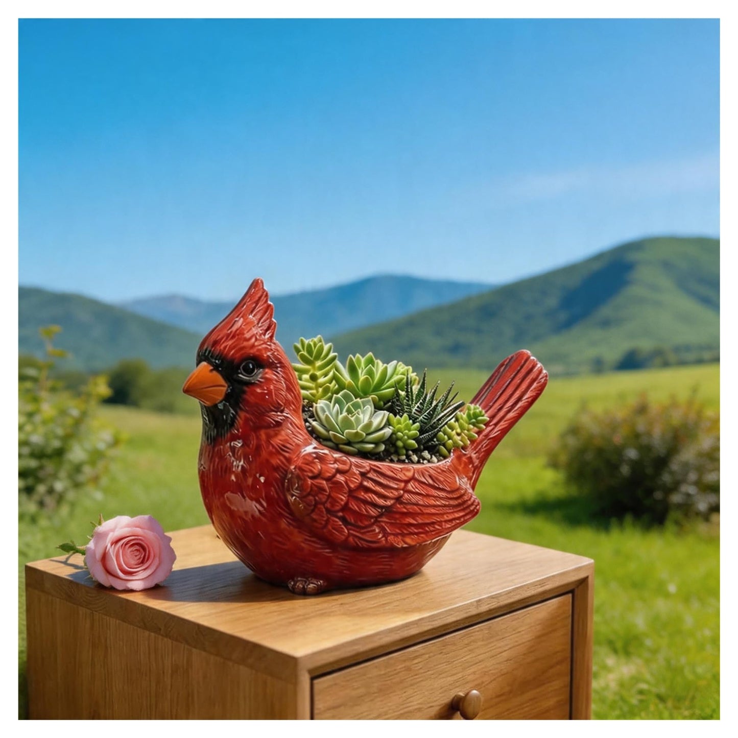 Cardinal Bird Succulent Planter, Red Bird Flower Pot with Drainage Hole, Cute Animal Flower Pots, Nature-Inspired Gardening Décor for Home, for Outdoor Plants(Hummingbird)
