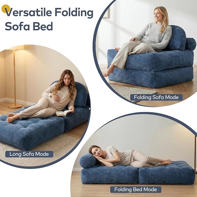 Convertible Corduroy Floor Sofa, 3-in-1 Folding Lazy Sofa Bed