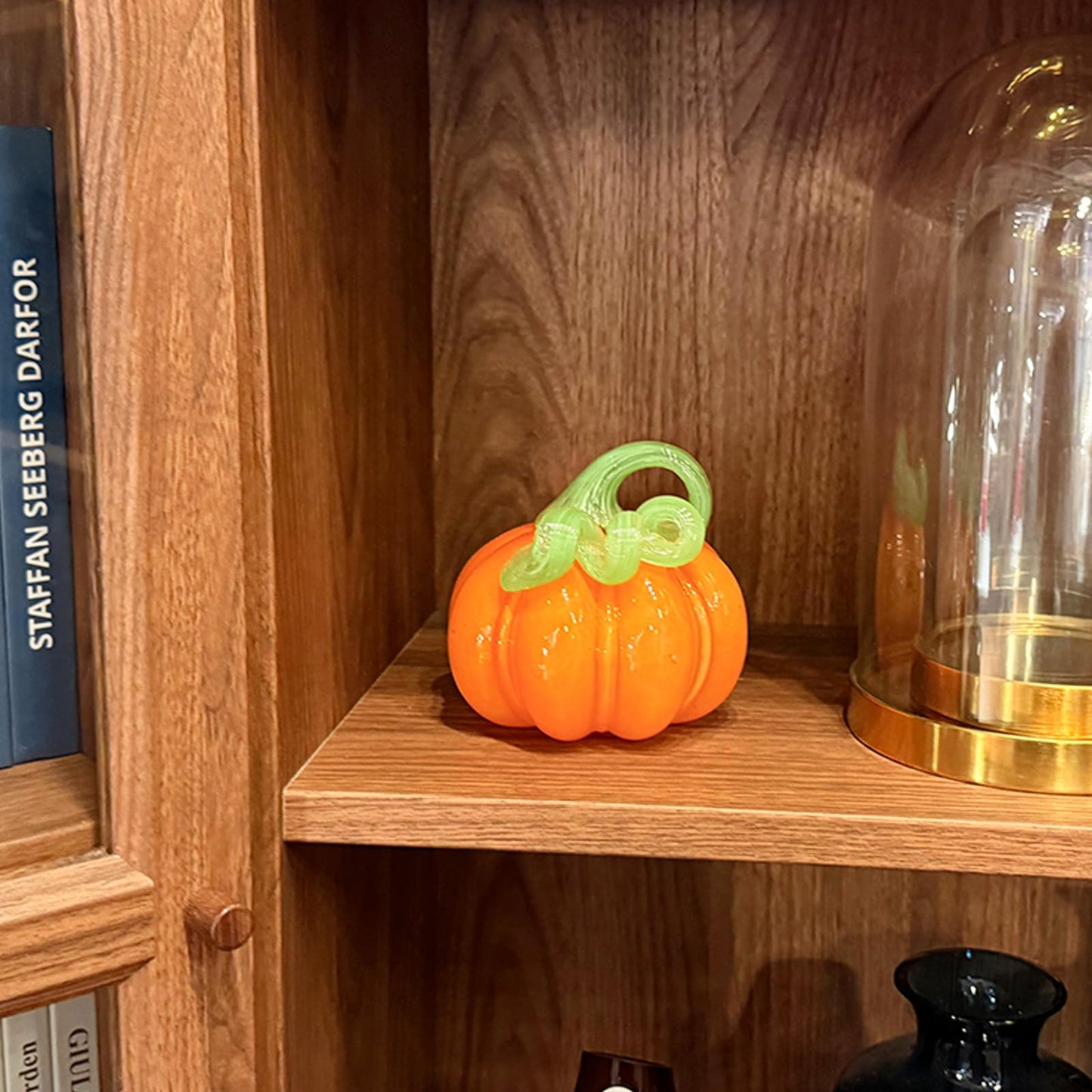 ORRFIDDY 4.7" Hand-Blown Glass Pumpkin Halloween Decor Fall Home Figurines Collectible Harvest Thanksgiving Wedding & Autumn Mantel Decorations Paperweight Tabletop Ornaments(Orange)