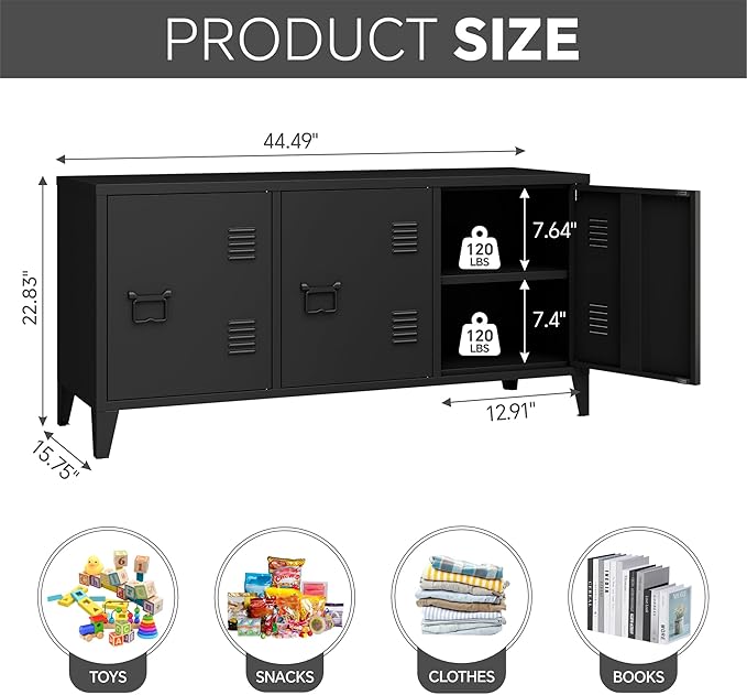MIOCASA Metal Storage Cabinet, 3 Door TV Stand, Metal TV Cabinet