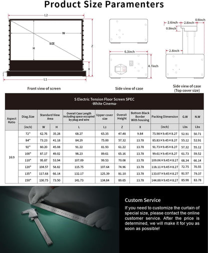 VIVIDSTORM-Movie Screen S 100 inch Motor Rollable Foldaway Portable Screen with White Cinema PVC, 4k 3D HD Gaming/Office Room,Compatible with Standard Projector,VWSDSTW100H