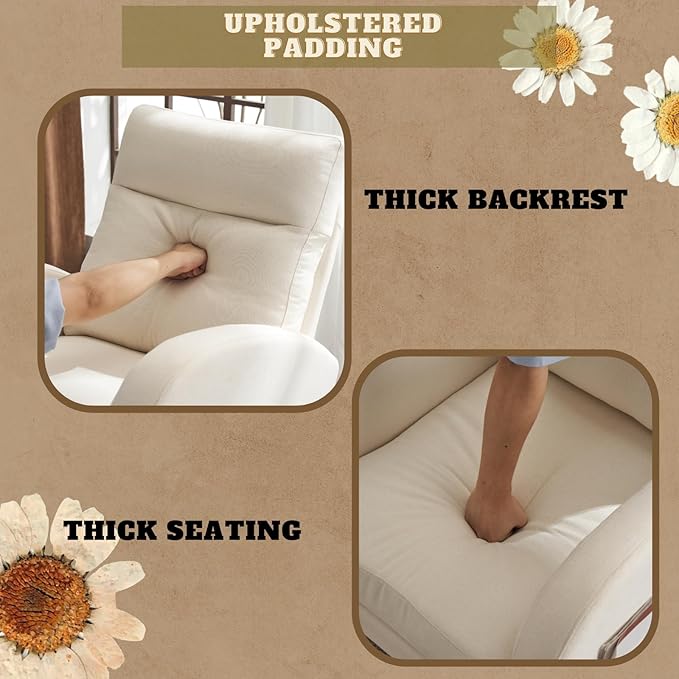 VINGLI Beige Linen Nursery Rocking Chair