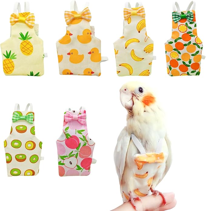 6 Pcs Bird Diapers FAURAPMNG Parrot Nappy Flight Suit Reusable Cockatiel Clothes with Elastic Back Rope Waterproof Inner Layer Washable Diaper Pants for Parakeets, Budgies, Mini Macaws, Quaker Parrots