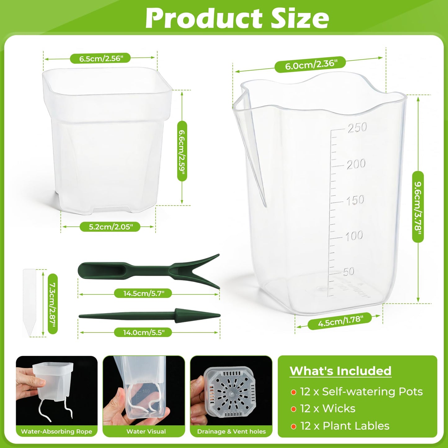 12 Pack 2.5 Inch Self Watering Pots for Indoor Plants, Clear Plastic Propagation Cups with Wick and Plant Labels for African Violets, Semi Hydro Pots,Small Seed Starter Cups, Bottom Watering Planters