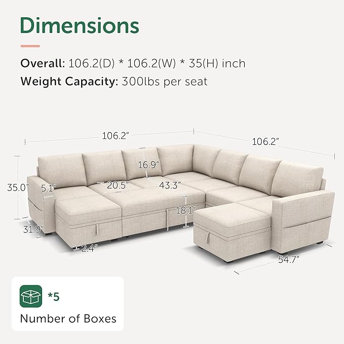 HONBAY Modular Sectional Sleeper Sofa
