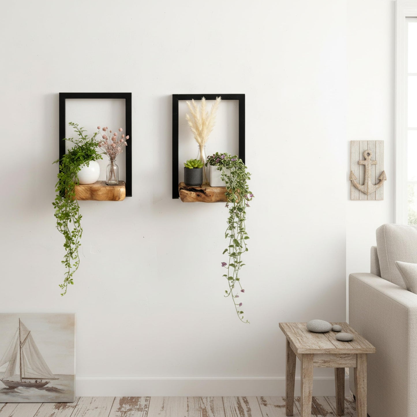 Natural Edge Cedar Wood 2 Pack Wall Plant Holders, Window Planters Shelves, Wood Floating Shelf, Indoor Plants Stands, Wall Decor Planter Hanging Shelf, 12x9x5 Inches